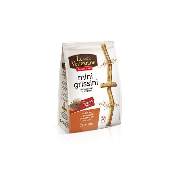 Мини гризини със сусам БЕЗ ГЛУТЕН 250 гр. LE VENEZIANE Мини гризини със сусам БЕЗ ГЛУТЕН 250 гр. LE VENEZIANE